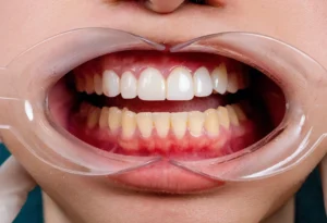 Rean's previous bulky and unnatural veneers before redo procedure
