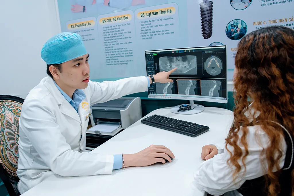 Dentist examining and planning dental implants procedure for a patient