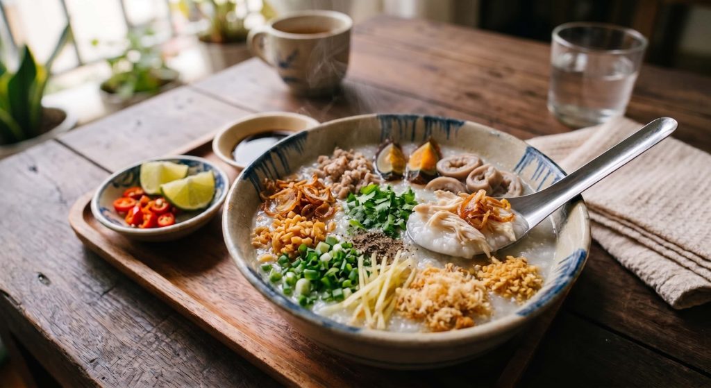 Cháo is a delicious warming dish to try after dental implants surgery