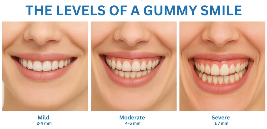 The levels of gummy smile