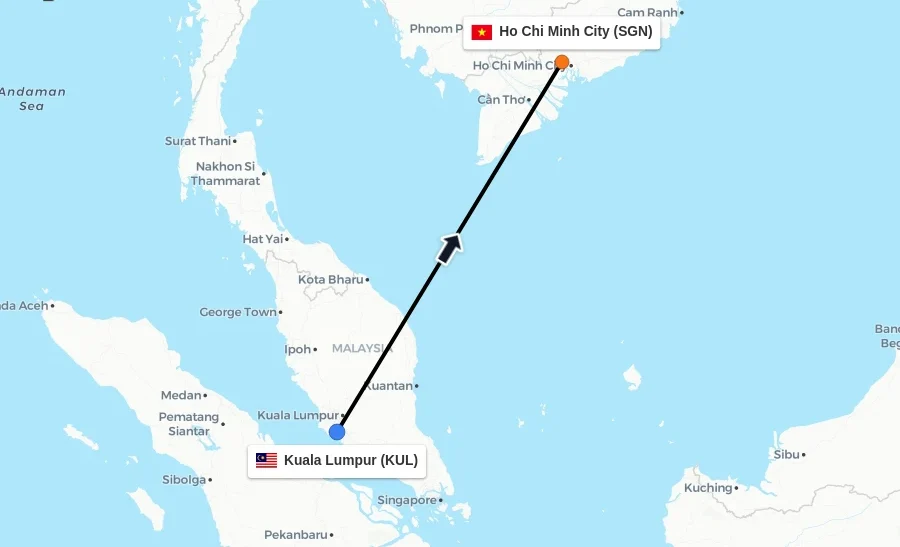 Direct flight from Kuala Lumpur to Ho Chi Minh City